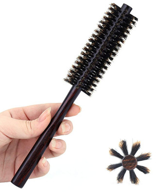Small round Hair Brush for Thin or Short Hair, Mini round Boar Bristle Beard Bru