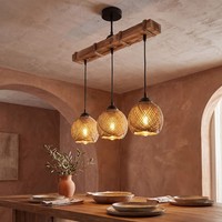 Pendelleuchte HäNgelampe Balken B: 49 Cm Geflammtes Holz Jute Metall Verstellbar