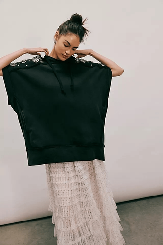 Free People We The Free Diamond In The Rough Vest Embellished Hoodie Oversized S - Picture 3 of 5