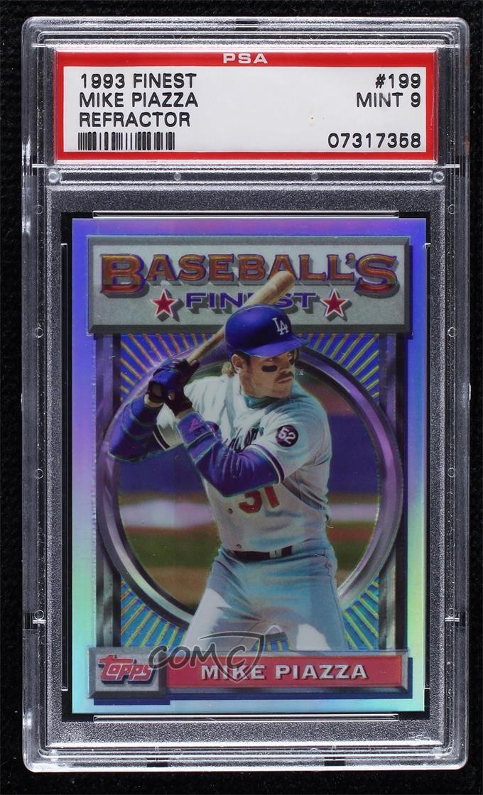 1993 Topps Finest Baseball's Refractor Mike Piazza #199 PSA 9 MINT HOF 04b0
