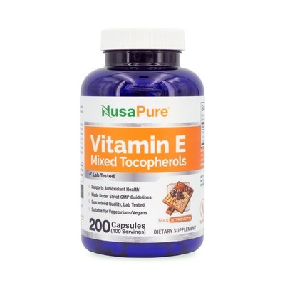 NusaPure Vitamin E Mixed Tocopherols   Vegetarian/Vegan, Non-GMO   200 Capsules