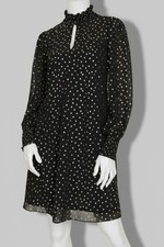 Tommy Hilfiger Women's Black Foil-Dot Chiffon Stretch Smocked-Trim Dress Size 8