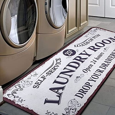 Laundry Room Long Mat Area Rug Non-Slip Floor Mat Waterproof 40x20 in White-1