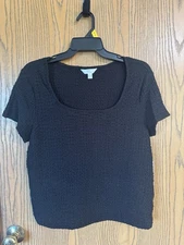 Time And Tru T-Shirt Women Large Black Solid V-Neck…