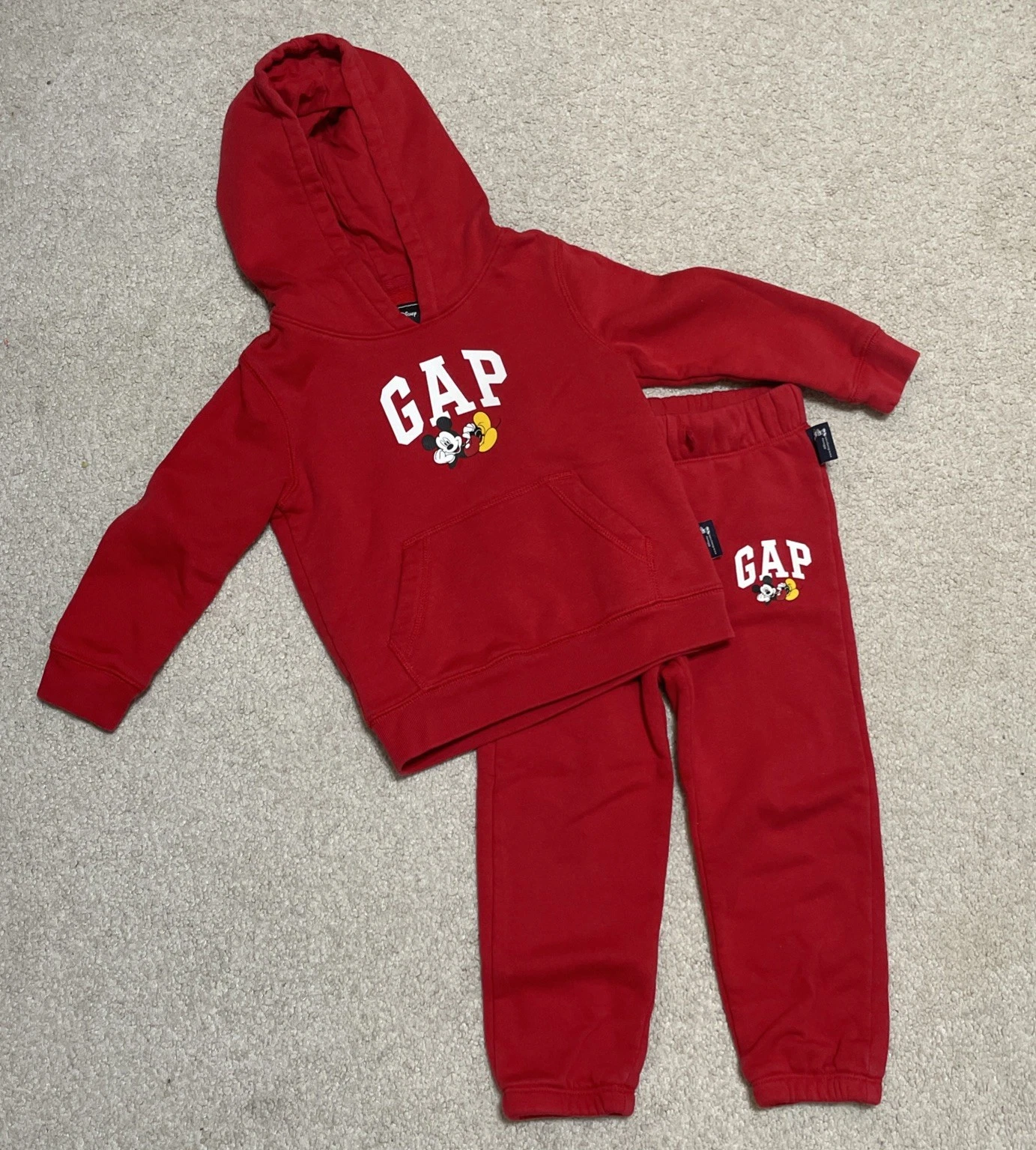 Baby Gap Toddler Boys Hoodie Sweat Pants Set Size 3 Red Mickey Mouse Disney