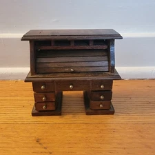 Vintage Dollhouse Miniature Roll Top Desk Wooden, 5 drawers Concord Miniatures