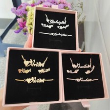 Stainless Steel Jewelry Set Customized Name Necklace Bracelet Earrings Ring