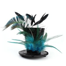 Fascinator Hat, Top Hat with Feather for Women, Green Leather