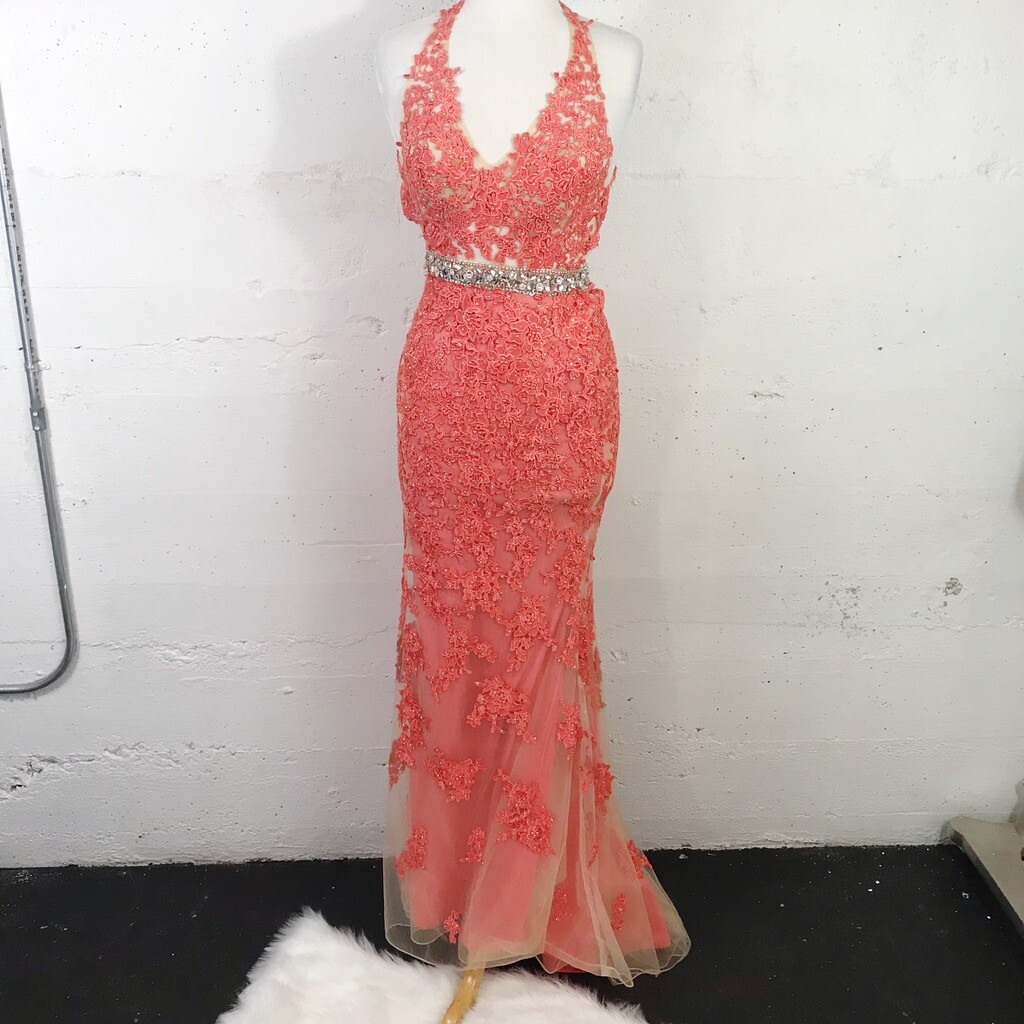 MoriLee by Madeline Gardner Coral Lace Overlay Fitted Prom Pageant Dress  Size: 5 | eBay