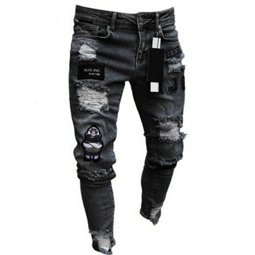 Pantalones Para Hombres De Vestir Elegante Moda Vaquero Jeans Rasgados Informal - Imagen 10 de 10
