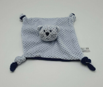 DOUDOU CHAT OURS BLANC PLAT CARRÉ ÉTOILE ROSE FLUO NOEUD BOUT/'CHOU MONOPRIX NEUF