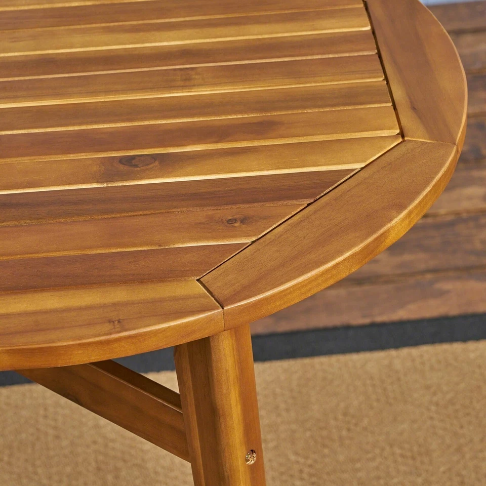 Mesa de bar de madera de acacia rústica para exteriores Stanford con tapa de listones Foto 2 de 4