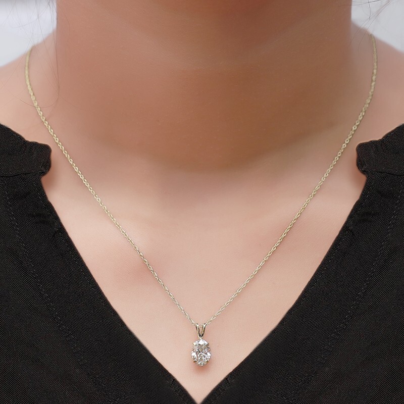 1.00 Ct EGl Certified F-G SI Diamond Solitaire Pendant Necklace 14K YG Lab Grown