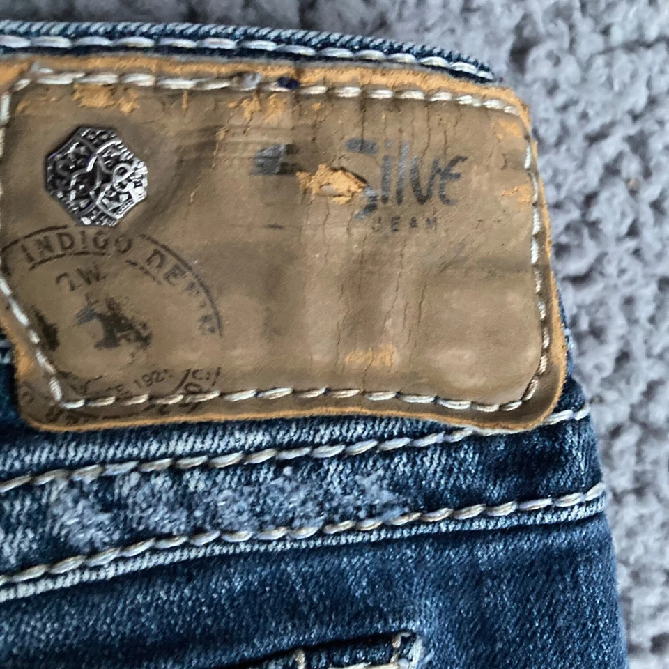 Pantalones de mezclilla plateados para mujer 30 Pioneer Bootcut bordado acampanado elástico 30x33 Foto 4 de 4