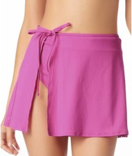 California Waves Juniors' Ribbed Sarong Skirt Cover-up, Orchid, Small