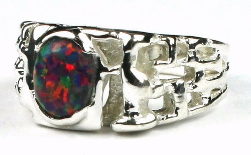 Anillo pepita de plata esterlina 925 para hombre, ópalo negro creado, SR197 - Imagen 2 de 5