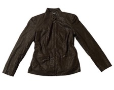 Women Leopard Faux Suede Leather Jacket Coat Brown And Black Front Zipper Small