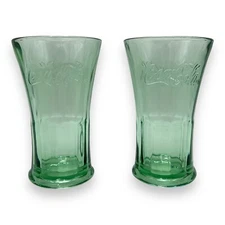 2 Coca Cola LIBERTY Green Heavy Glass Vintage Fluted 6 1/4" Tall 13/16" Rim