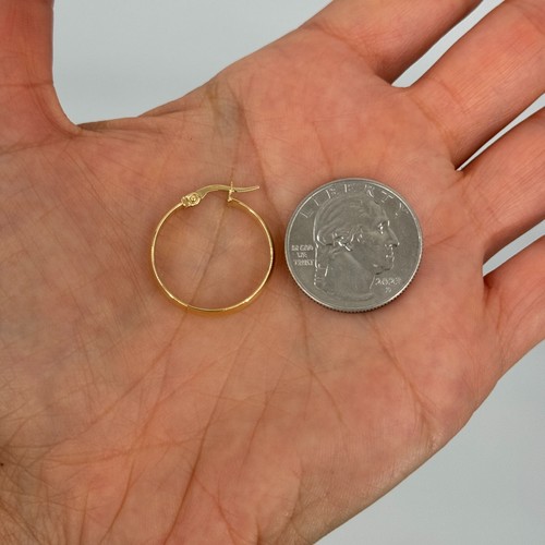 Italian 14k Yellow Gold Polished Flat Hollow Hoop Earrings 1" 4.8mm 2.2 grams - Picture 10 of 10