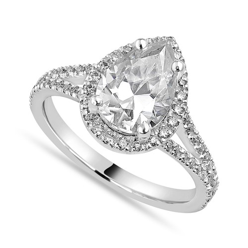 1.4 ct Lab Grown Pear Cut Halo Split Shank Diamond Engagement Ring VVS2 D Pave - Picture 8 of 9