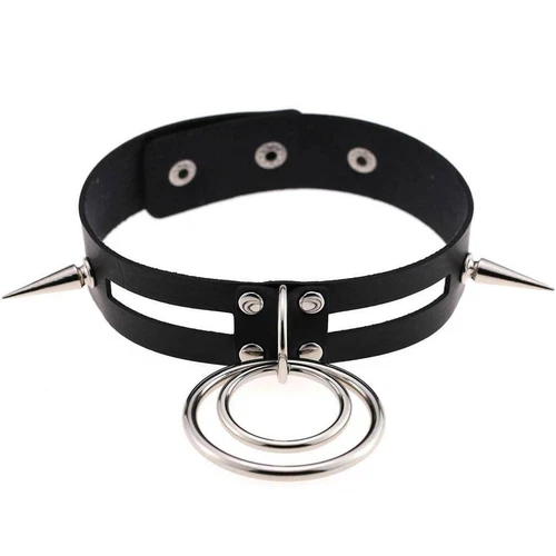 Women Pu Leather Choker Necklace O Ring Neck Collar Chain Gothic Punk Studded - Picture 22 of 49