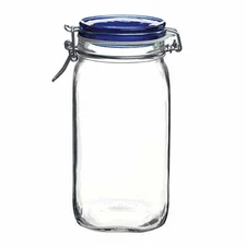 Bormioli Rocco Fido 50.75 oz Food Jar w/ Metal Clamp and Rubber Gasket, Blue Top