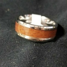 Wood Grain Design Titanium Stackable Ring Size 8