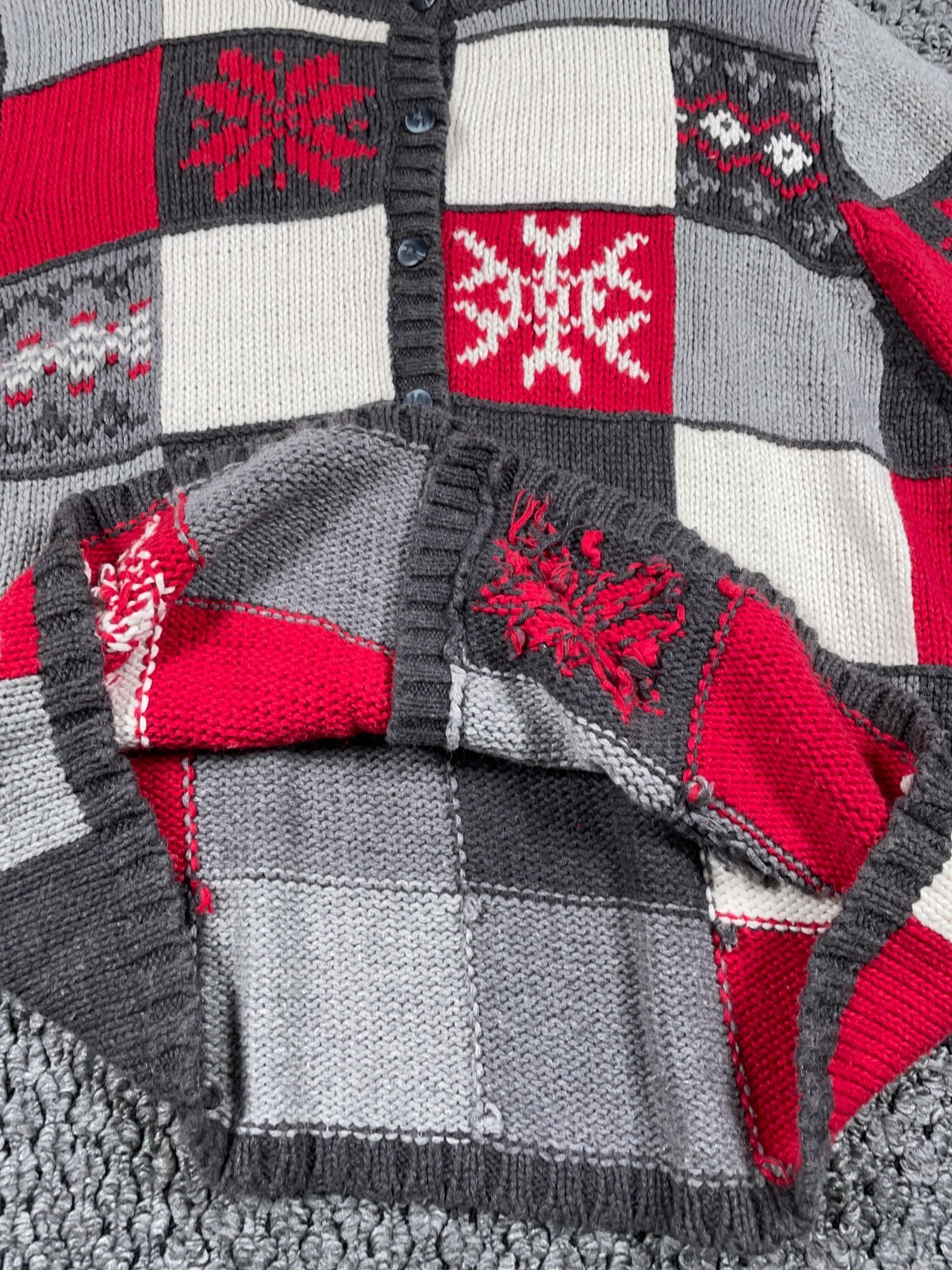 Patchwork Snowflake Pattern Cardigan Women's XL R… - image 13