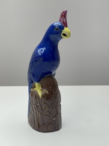 Chinese Parrot Porcelain Royal Blue Figurines 12.75 Inches Vintage Ceramic Asian - Picture 4 of 9