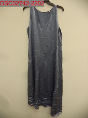 Tiny Hole, Vince Women's Sky Graphite Silk Satin Asymmetric Seam V-Neck Dress XL