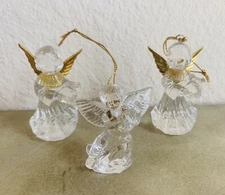 CHRISTMAS CLEAR ACRYLIC ANGEL ORNAMENTS GOLD WINGS