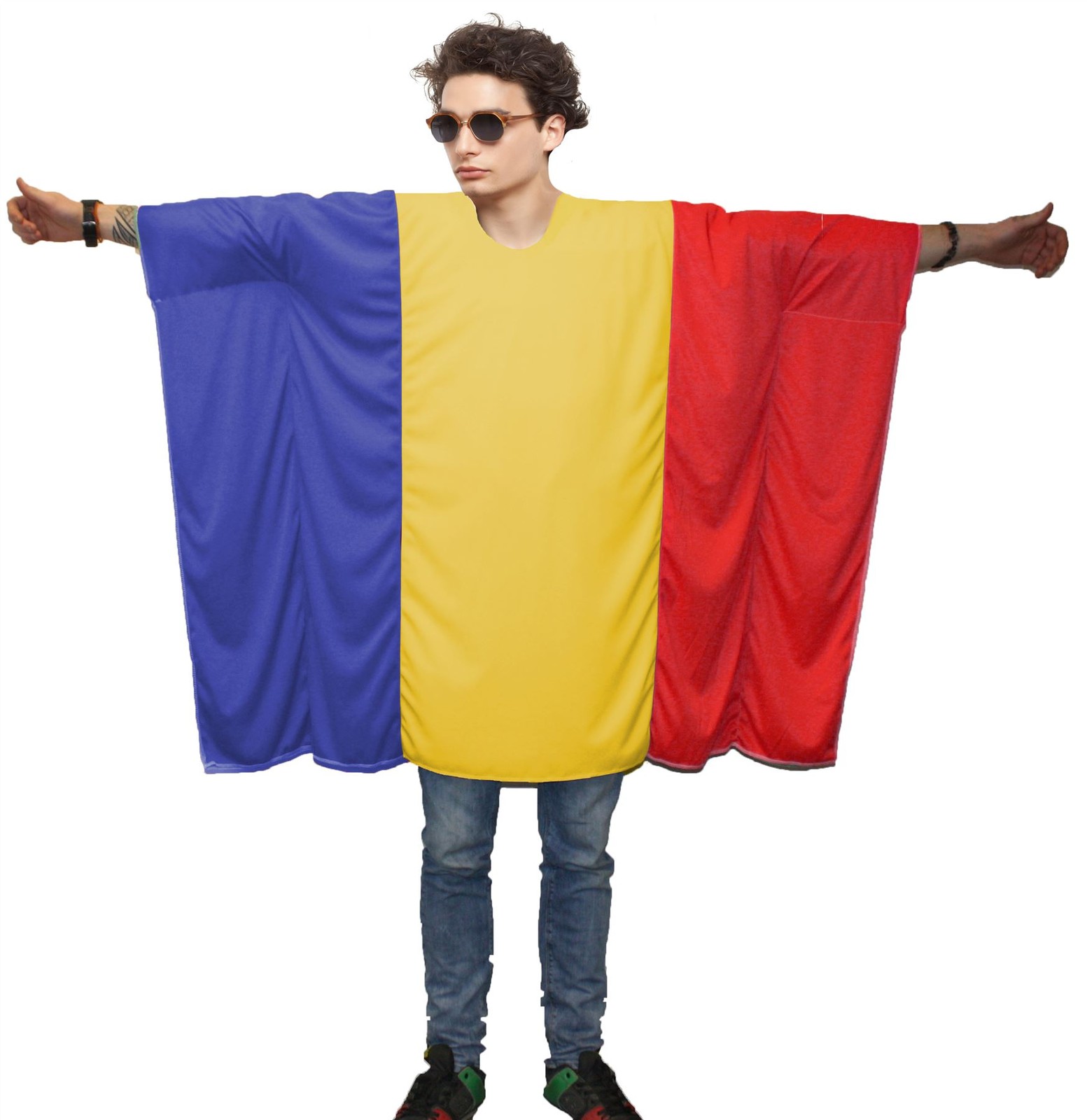 Adults Romania Romanian National Flag Supporters Poncho Fancy Dress Costume