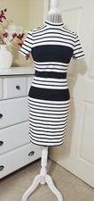 Express Womens Black & White Striped Mock Neck Stretch Jersey Bodycon Dress Sz.S