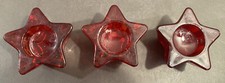 VINTAGE RED GLASS STAR CHRISTMAS TEA LIGHT CANDLE HOLDER LOT OF 3