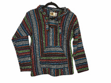 Women’s Unique Vintage Earth Ragz Hooded Multi Color Pullover Size M