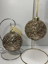 Frontgate Gold/silver glitte ￼ large 5 in  Blown Glass Hand Embellished ￼pair