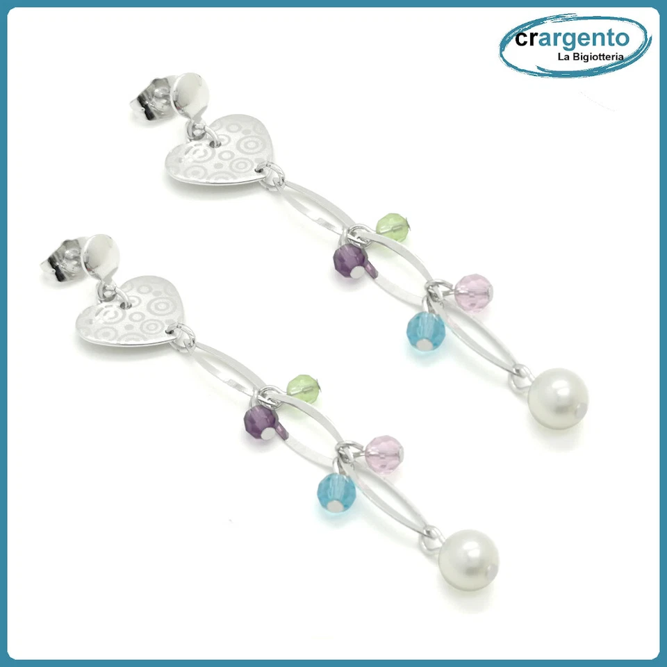 orecchini colorati donna pendenti bigiotteria con perle cuore in da a pendente - Immagine 2 di 4