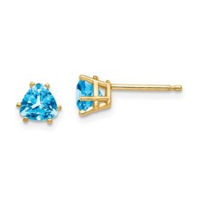 5mm 14K Yellow Gold 5mm Trillion Blue Topaz Earrings