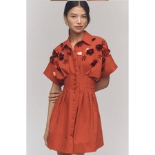 Anthropologie Exquise The Tobie Button-Front Pleated Shirt Dress Sequin Mini