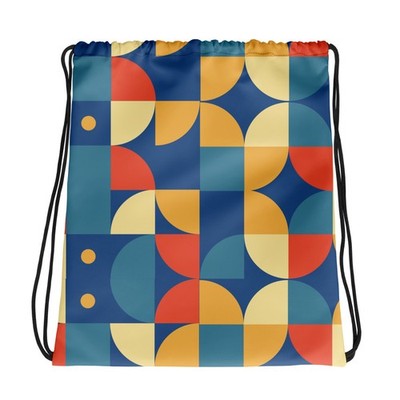 Modern Geometric Drawstring Bag Mid-Century Polyester Blue Gift for Retro Lovers