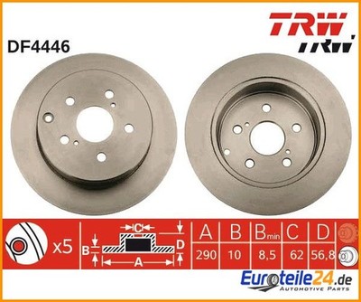 2 St. Bremsscheibe TRW DF4446 für Toyota Corolla Verso