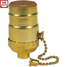 Brass Pull Chain Socket 250V 250W Compatible W/ Medium Base Bulbs Fixtures New