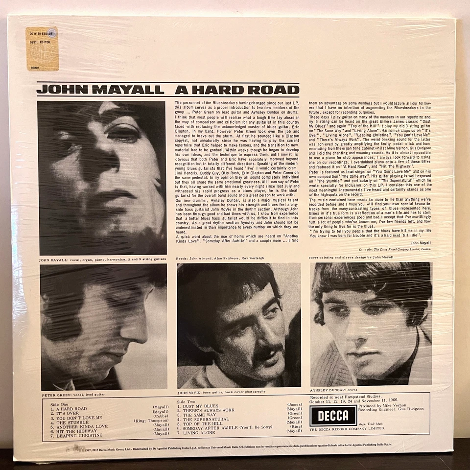 JOHN MAYALL & BLUESBREAKERS - A Hard Road (2015) - 12" Vinyl Record LP - SEALED - Image 2 of 2