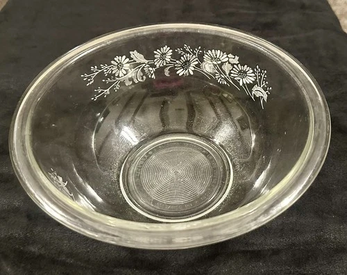 Pyrex Colonial Mist Nesting Mixing Bowl Clear with White Daisy # 325 2.5 Liter