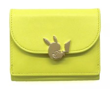 Pok mon Center Original Pikachu Genuine Cowhide Leather Tri-fold Wallet Mint