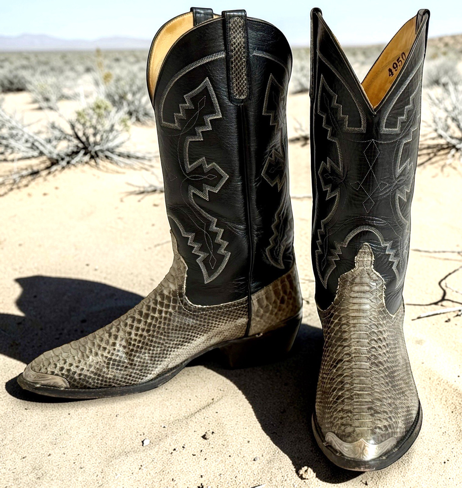 Vtg Mens Anderson Bean 9.5 E Python Snakeskin Bla… - image 1