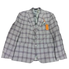 Tallia Mens Slim Fit Linen Plaid Sport Coat Gray Purple 44S