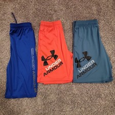 Under Armour UA Youth Boys XL Size YXL Orange Blue Teal Shorts Lot Of 3