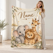 Watercolor Elephant Lion Giraffe Friends Coral Fleece Blanket