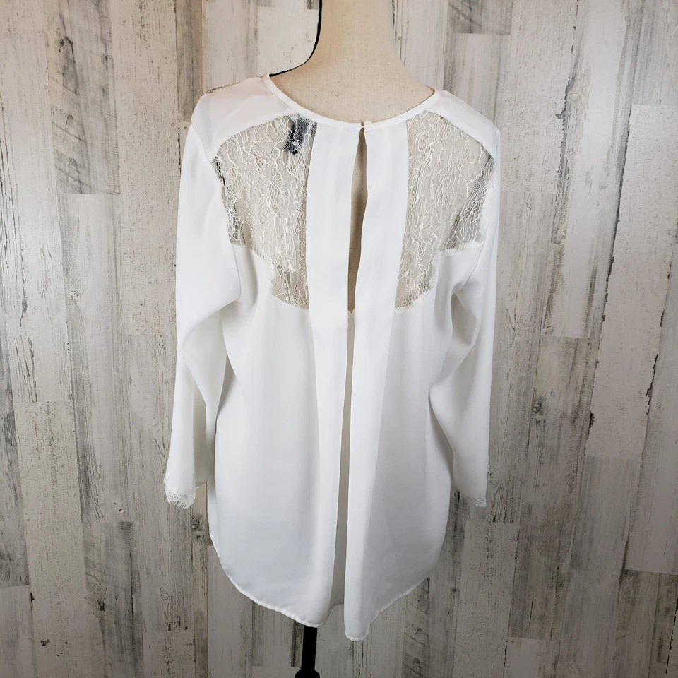 Blusa Larga Alta Sally Talla 12 Invierno Blanco Encaje Oficina Negocios Informal Ropa de Trabajo Foto 3 de 4